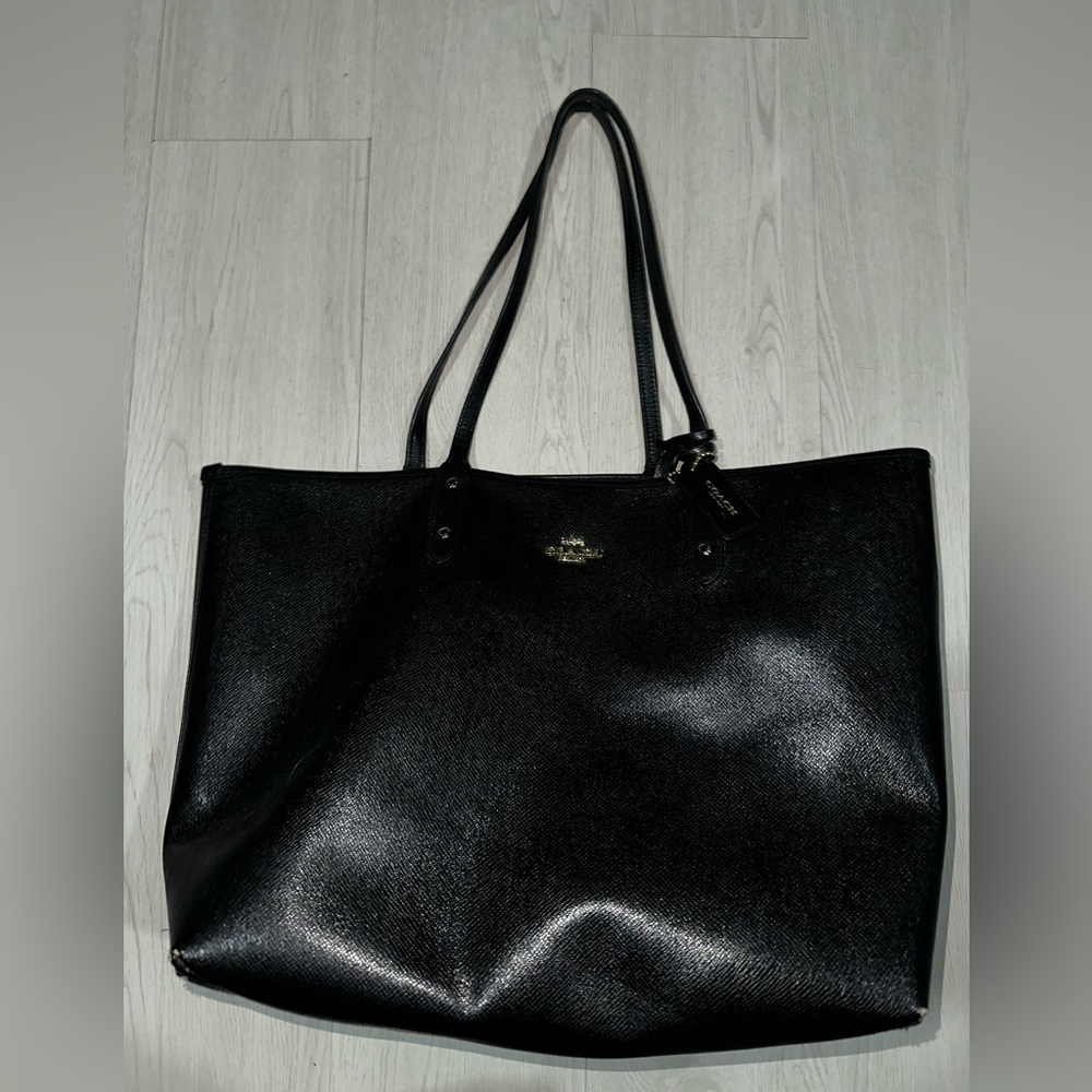 Black and cream reversible coach tote bag